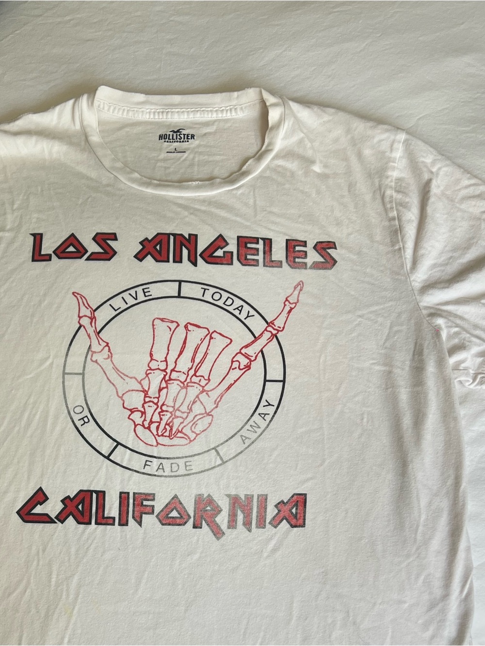 Hollister White Short Sleeve Tee with Red & Black Los Angeles Graphic